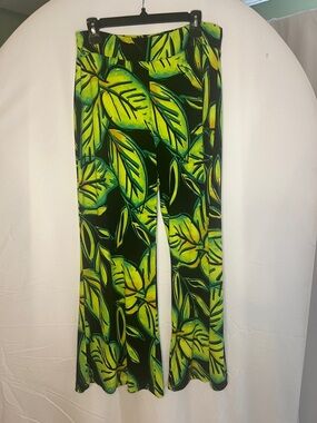 Joseph Ribkoff Black with Neon Green & Yellow Tropical Print Pants